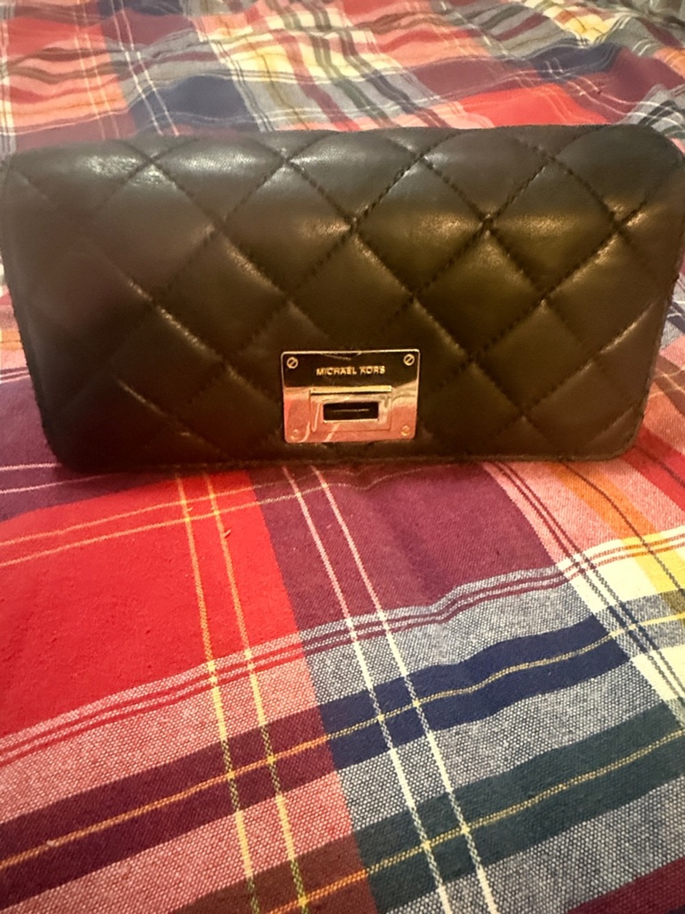 Michael Kors Black Quilted Leather Wallet with Gold Turn-Lock